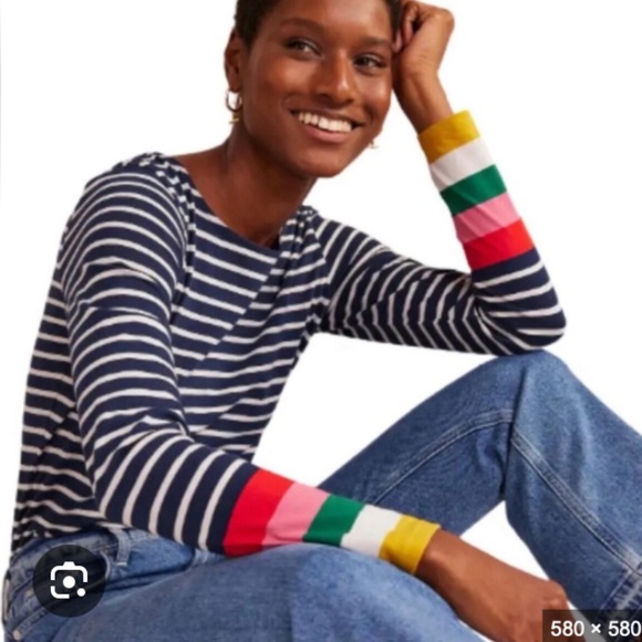 Boden Breton Long Sleeve T Shirt 13 Rainbow Cuff Tee Navy Stripe Nautical Preppy - Picture 1 of 11